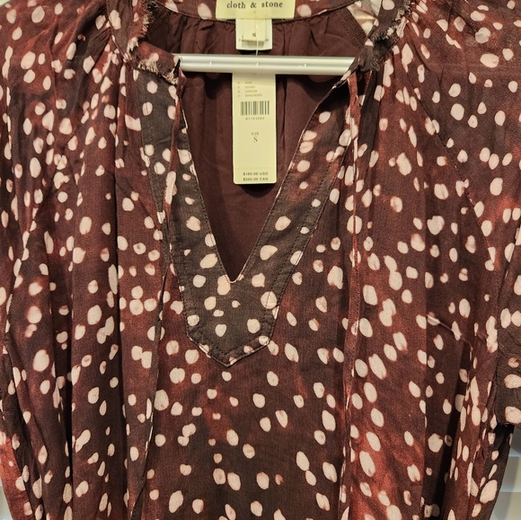 Anthropologie Cloth & Stone Printed Midi Dress, Wine, Size US S - Picture 7 of 13